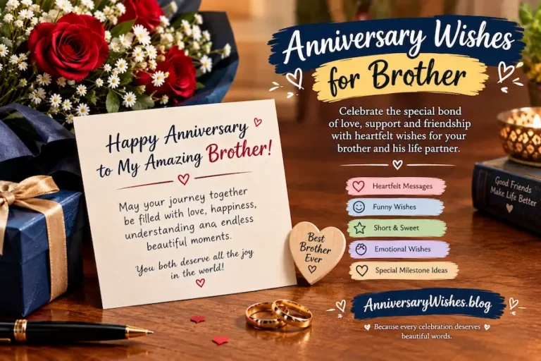 Anniversary Wishes for Brother with roses, rings and heartfelt card, AnniversaryWishes.blog