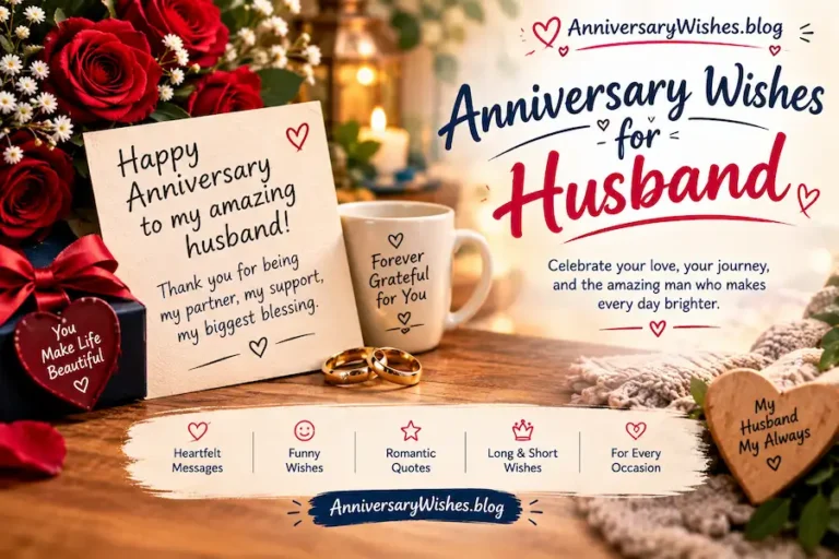 Anniversary Wishes for Husband with roses, wedding rings and romantic gifts, AnniversaryWishes.blog